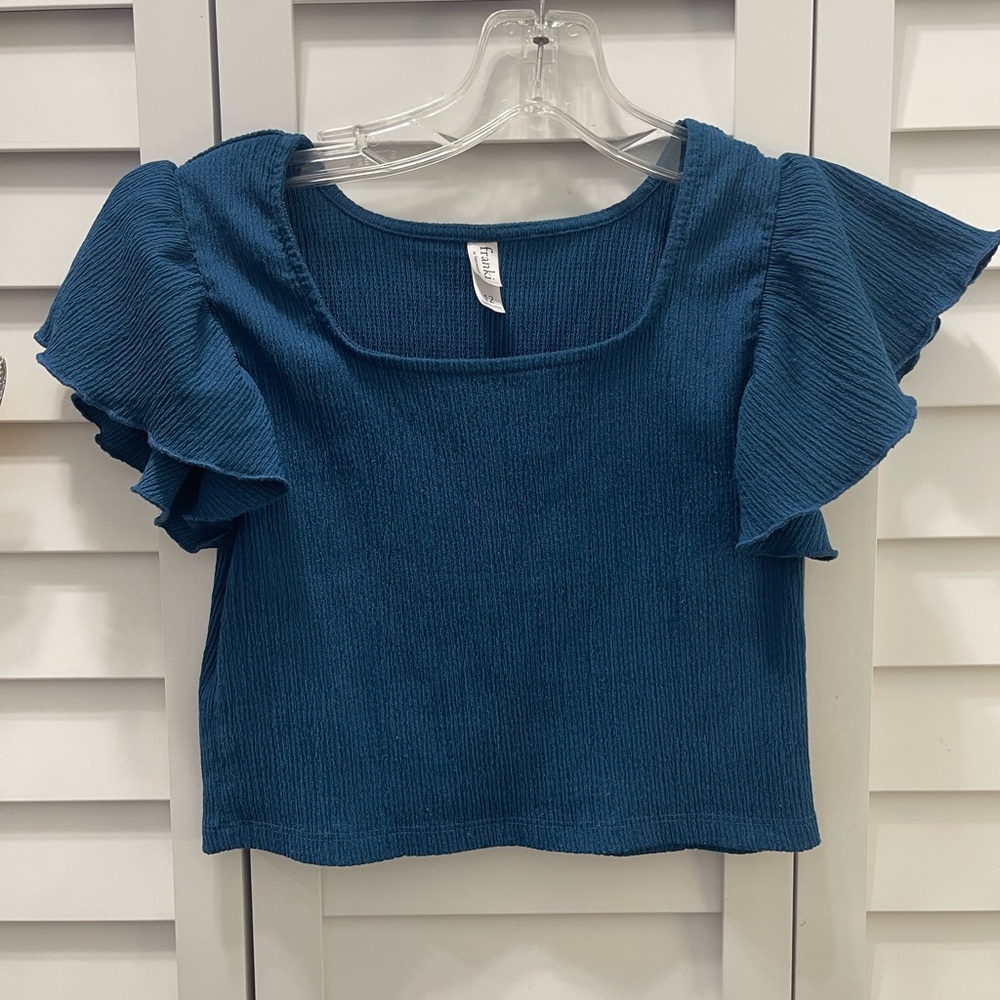 🌟 3 for 18 Blue Ruffle Sleeve Square Neck Top
